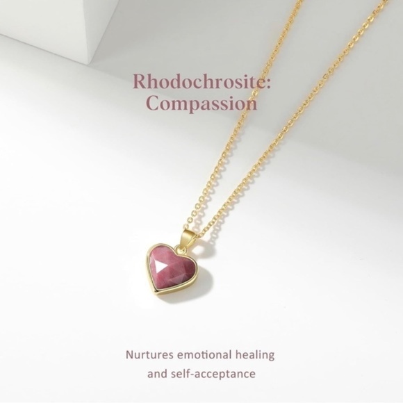 GOLD 14k Gold Plated Rhodochrosite Heart Stone Necklace - Picture 4 of 5